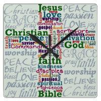 Christian Religious Word Art Cross Square Wall Clock