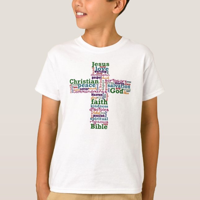 Christian Religious Word Art Cross T-Shirt (Front)