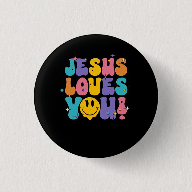 Christian Retro Jesus Loves You Religious Faith Go Button (Front)
