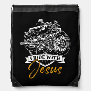 Christian Riding Motorcycle Biker Ride Jesus Faith Drawstring Bag