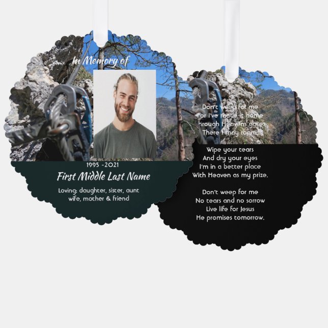 Christian Rock Climbing  Memorial Keepsake  Ornament Card (Front/Back)