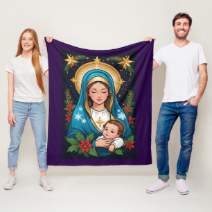 Christian Roman Catholic Virgin Mary Christmas Fleece Blanket