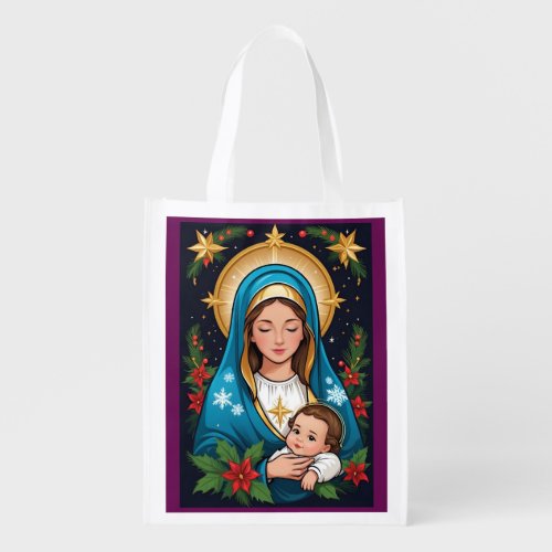 Christian Roman Catholic Virgin Mary Christmas Grocery Bag