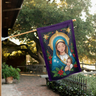 Christian Roman Catholic Virgin Mary Christmas House Flag