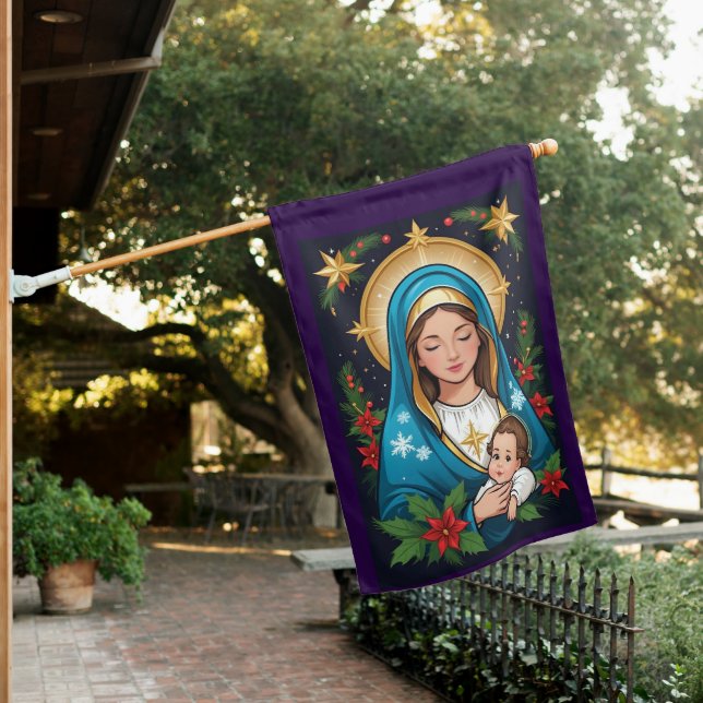 Christian Roman Catholic Virgin Mary Christmas House Flag (In SItu)