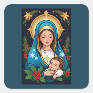 Christian Roman Catholic Virgin Mary Christmas Square Sticker