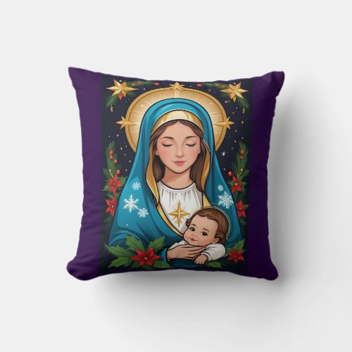 Christian Roman Catholic Virgin Mary Christmas Throw Pillow