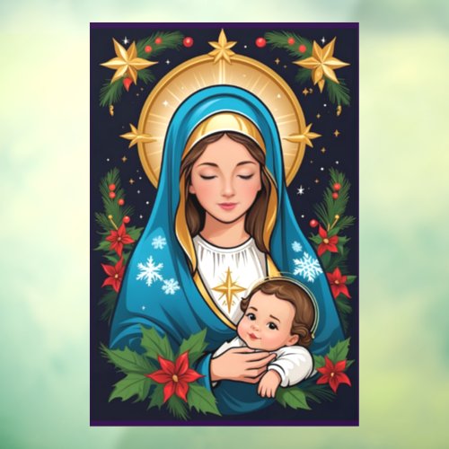 Christian Roman Catholic Virgin Mary Christmas Window Cling