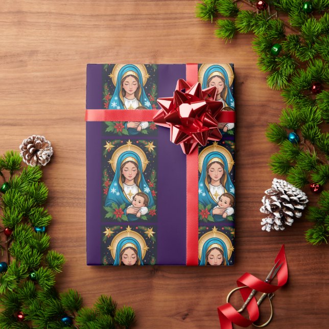 Christian Roman Catholic Virgin Mary Christmas Wrapping Paper (Holiday Gift)