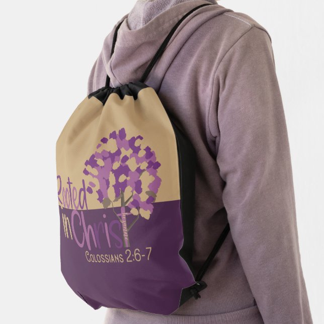 Christian Rooted In Christ Colossians 2:7 Add Name Drawstring Bag (Insitu)