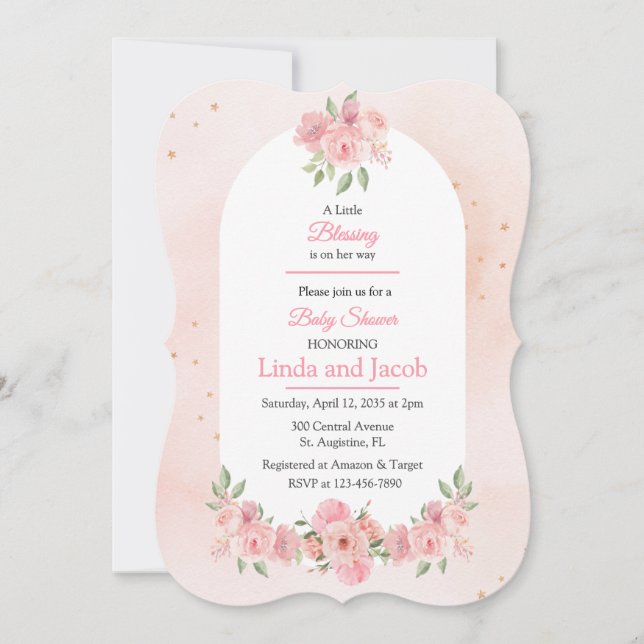 Christian Rose Floral Baby Girl Shower Invitation (Front)