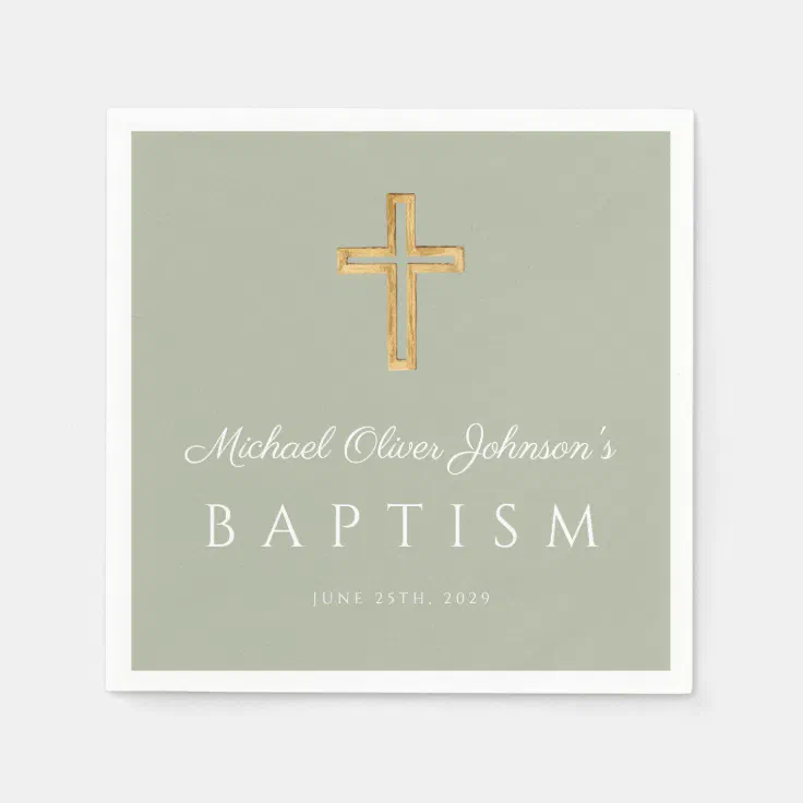 Christian Sage Green Wood Cross Baptism Napkins | Zazzle