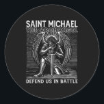 Christian Saint Michael Catholic Saint Defend Us I Classic Round Sticker<br><div class="desc">Christian Saint Michael Catholic Saint Defend Us In Battle</div>