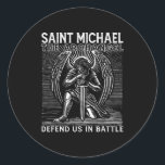 Christian Saint Michael Catholic Saint Defend Us I Classic Round Sticker<br><div class="desc">Christian Saint Michael Catholic Saint Defend Us In Battle</div>