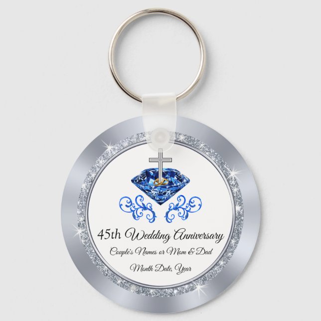 Christian Sapphire 45th Anniversary Party Ideas Keychain (Front)