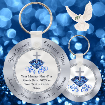 Christian Sapphire 65th Church Anniversary Favors Keychain by LittleLindaPinda at Zazzle
