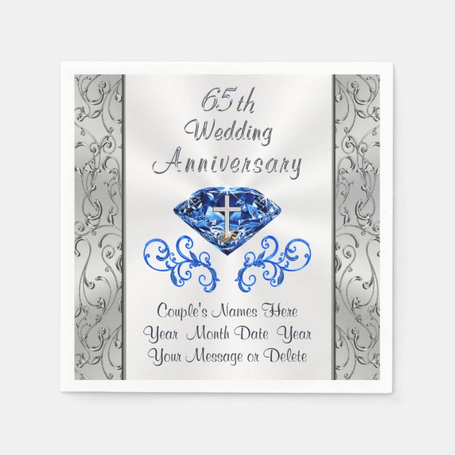Christian Sapphire Custom 65th Wedding Anniversary Napkins (Front)