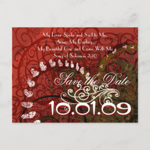 Christian-Save The Date Burgundy Hearts - Announcement Postcard