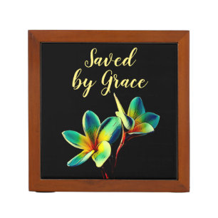 Christian "Saved By Grace Quote" with Yellow Text Desk Organizer