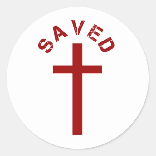 Christian Saved Red Cross and Text Design Classic Round Sticker