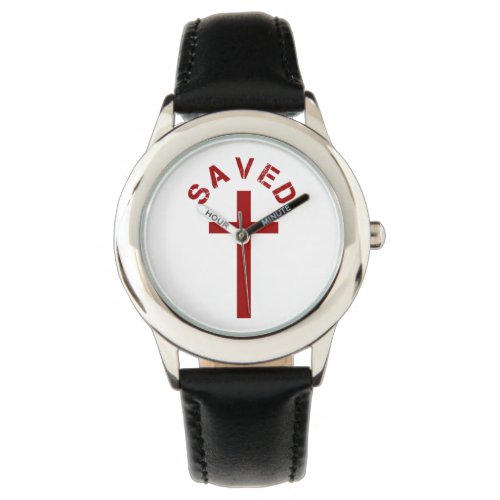 Christian Saved Red Cross and Text Design Watch