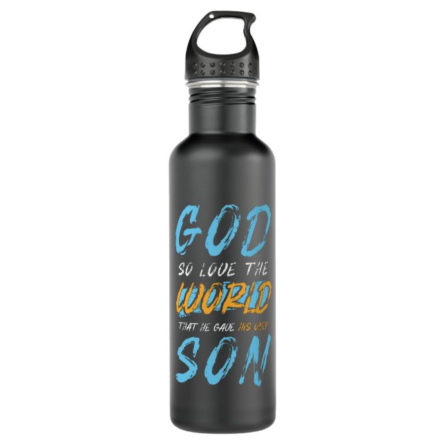 Christian Saying God Loves The World Stainless Steel Water Bottle (Front)