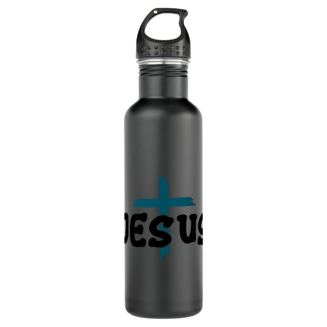 Christian sayings Jesus cross chest 1 Stainless Steel Water Bottle (Front)