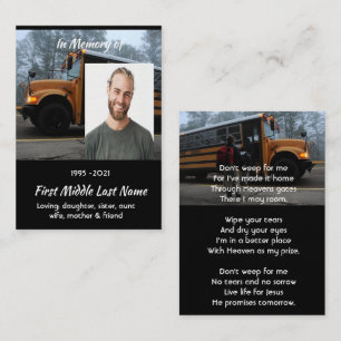 Christian School Bus Driver Memorial Keepsake Business Card