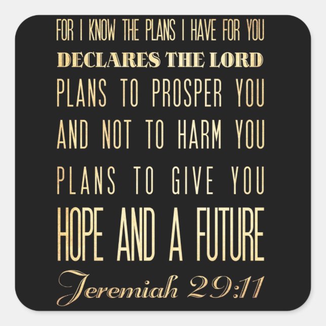 Christian Scriptural Bible Verse - Jeremiah 29:11 Square Sticker (Front)