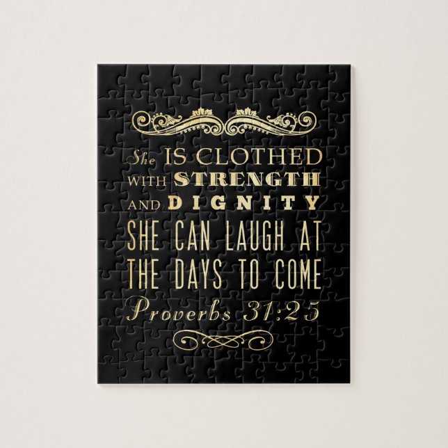 Christian Scriptural Bible Verse - Proverbs 31:25 Jigsaw Puzzle (Vertical)