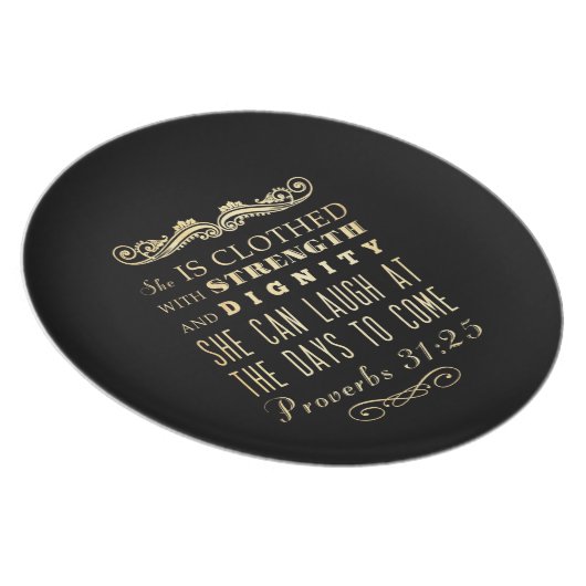 Christian Scriptural Bible Verse - Proverbs 31:25 Melamine Plate (Right Side)