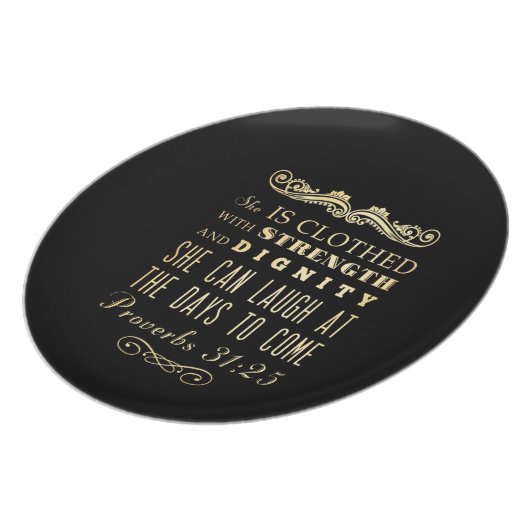 Christian Scriptural Bible Verse - Proverbs 31:25 Melamine Plate (Left Side)