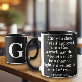 Christian Scripture 2 Timothy 2:15 KJV Monogram Mug