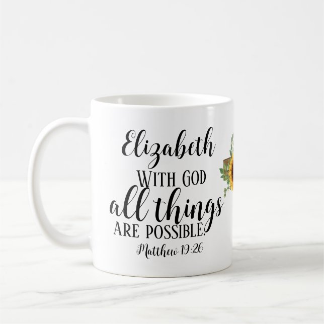 Christian Scripture All Things are Possible Floral Coffee Mug (Left)