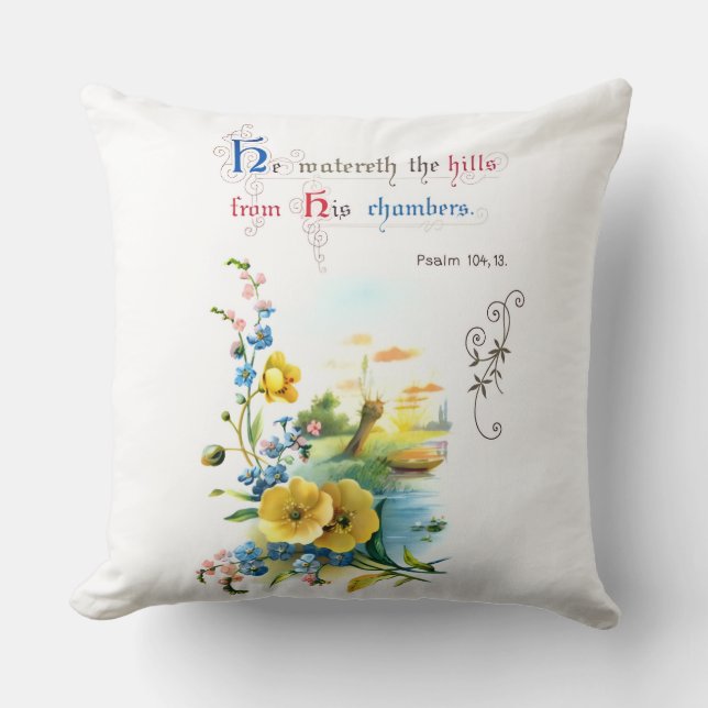 Christian Scripture And Pretty Flowers Throw Pillow (Front)