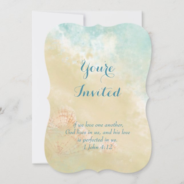 Christian Scripture Beach Ocean Seashell Wedding Invitation (Front)