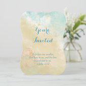 Christian Scripture Beach Ocean Seashell Wedding Invitation (Standing Front)