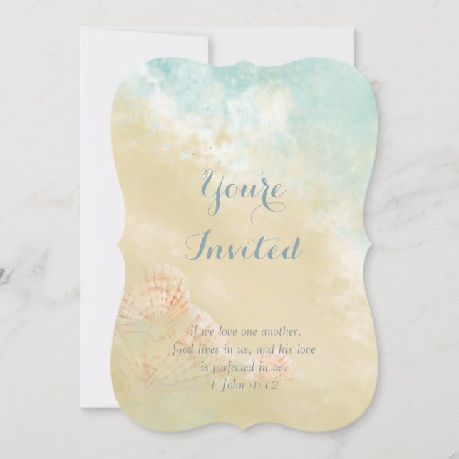 Christian Scripture Beach Seashell Destination Invitation (Front)