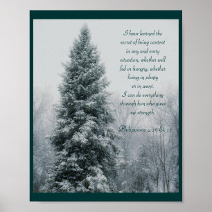 Christian Scripture Being Content Winter Scene Poster