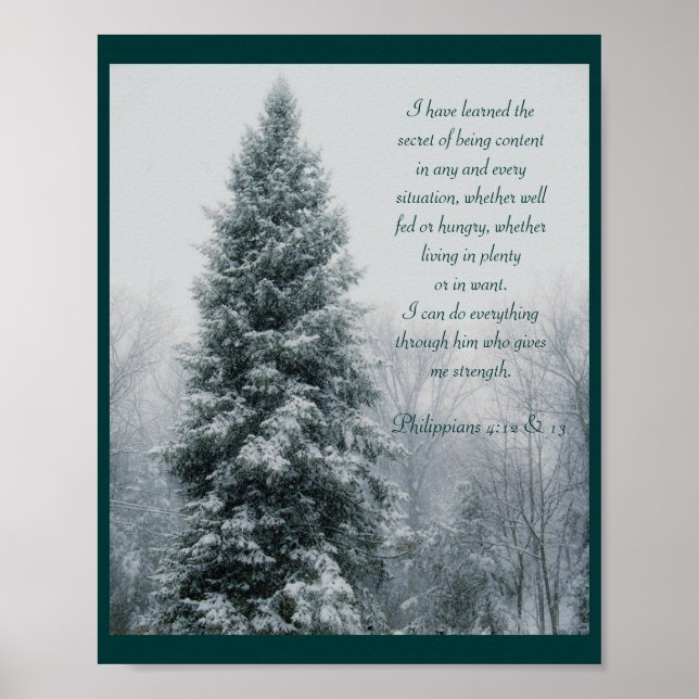 Christian Scripture Being Content Winter Scene Poster (Front)
