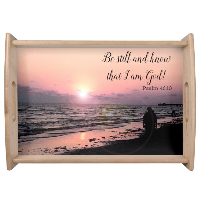  Christian Scripture Bible Quote Beach Sunset Serving Tray (Front)