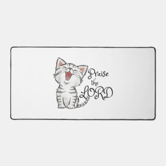 Christian scripture gift with cute cat, Praise The Desk Mat