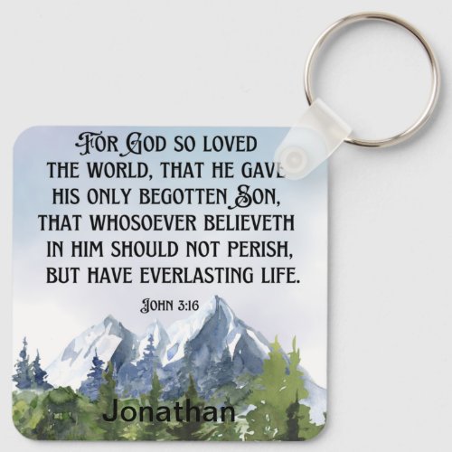 Christian Scripture John 3 16 Watercolor Nature Keychain