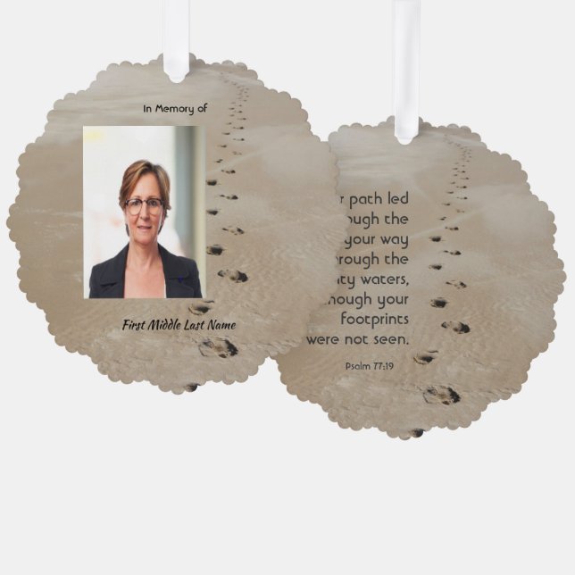Christian Scripture Keepsake Footprints in Sand Ornament Card (Front/Back)