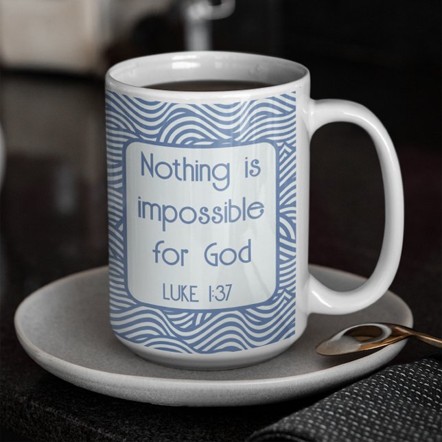 Christian Scripture Luke 1:37 Blue Wavy Pattern Coffee Mug (Creator Uploaded)