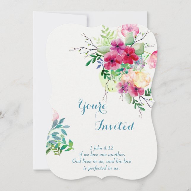 Christian Scripture Romantic  Floral Wedding Invitation (Front)