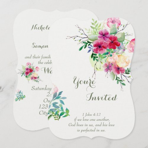 Christian Scripture Romantic  Floral Wedding Invitation