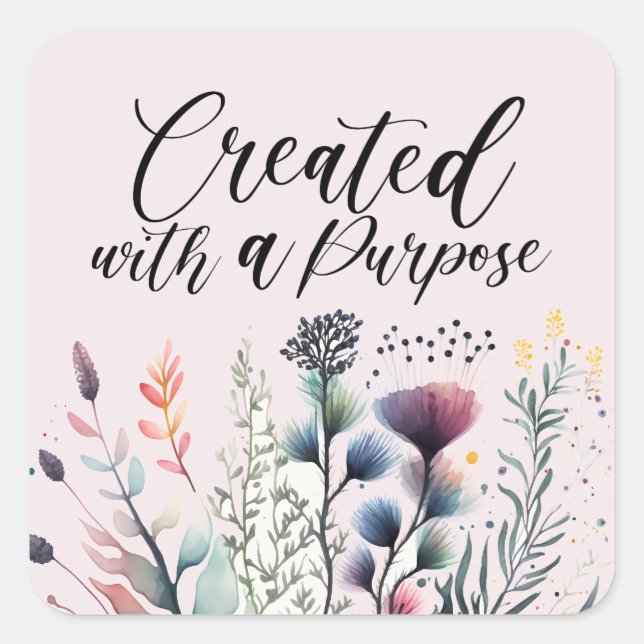 Christian Scripture Saying Floral Square Sticker (Front)