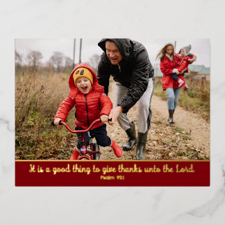 Christian Scripture Thanksgiving Photo Color Edged Foil Holiday Postcard