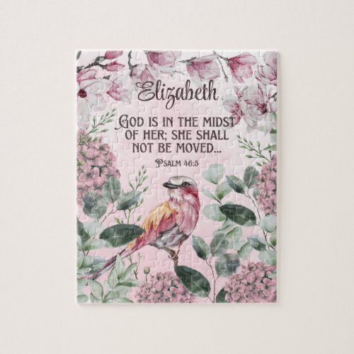 Christian Scripture Watercolor Bird Flowers Name J Jigsaw Puzzle